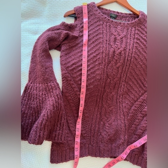 G.I.L.I. Got It Love It Cold Shoulder Burgundy Sweater with Bell Sleeves - Picture 12 of 16